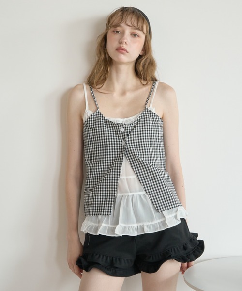 Birthday room(バースデイルーム)の「ギンガムチェックレイヤードライクビスチェ/Gingham Check Layered-Look Bustier(キャミソール・レディース・ブルー/ブラック・FREE)」の9枚目の写真