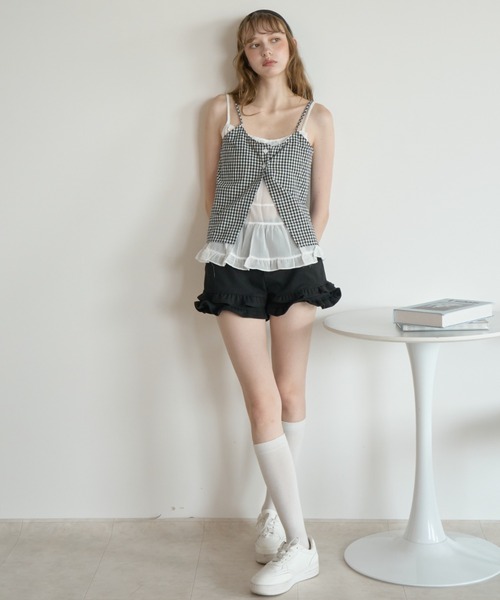 Birthday room(バースデイルーム)の「ギンガムチェックレイヤードライクビスチェ/Gingham Check Layered-Look Bustier(キャミソール・レディース・ブルー/ブラック・FREE)」の4枚目の写真