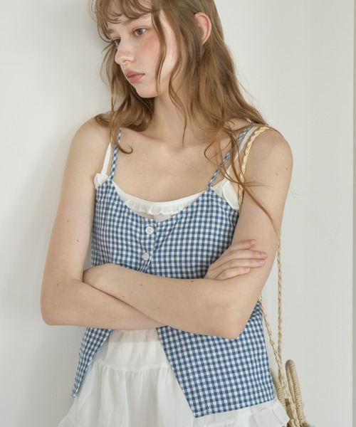 Birthday room(バースデイルーム)の「ギンガムチェックレイヤードライクビスチェ/Gingham Check Layered-Look Bustier(キャミソール・レディース・ブルー/ブラック・FREE)」の12枚目の写真