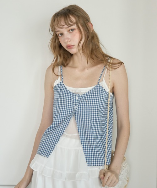 Birthday room(バースデイルーム)の「ギンガムチェックレイヤードライクビスチェ/Gingham Check Layered-Look Bustier(キャミソール・レディース・ブルー/ブラック・FREE)」の14枚目の写真