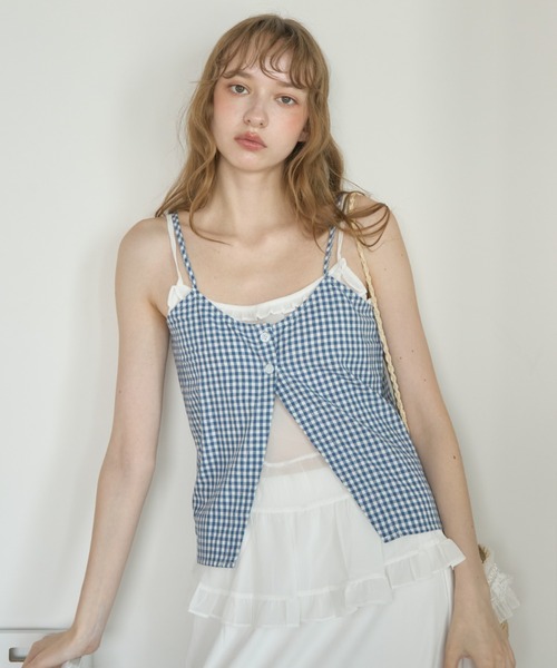 Birthday room(バースデイルーム)の「ギンガムチェックレイヤードライクビスチェ/Gingham Check Layered-Look Bustier(キャミソール・レディース・ブルー/ブラック・FREE)」の15枚目の写真