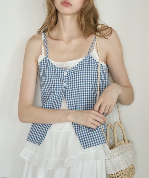 Birthday room(バースデイルーム)の「ギンガムチェックレイヤードライクビスチェ/Gingham Check Layered-Look Bustier(キャミソール・レディース・ブルー/ブラック・FREE)」の16枚目の写真