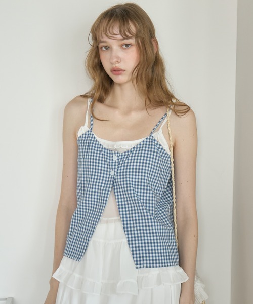 Birthday room(バースデイルーム)の「ギンガムチェックレイヤードライクビスチェ/Gingham Check Layered-Look Bustier(キャミソール・レディース・ブルー/ブラック・FREE)」の17枚目の写真