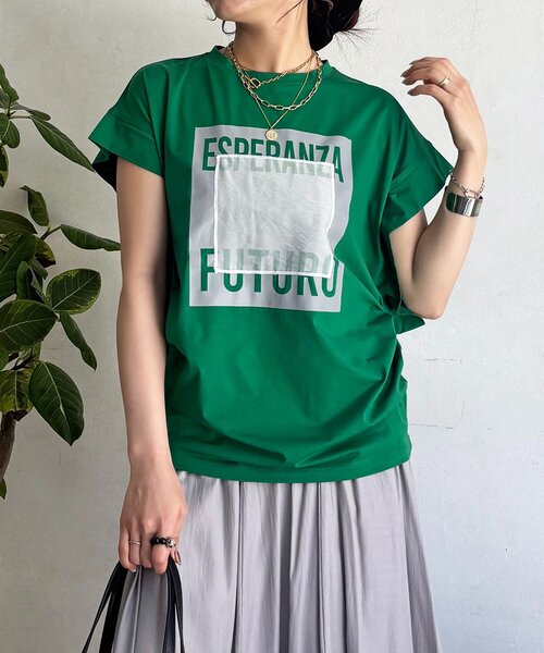 un dix cors(アンディコール)の「メタリックプリントTEE(Tシャツ/カットソー・レディース・ダークグリーン/ネイビー/オフホワイト・FREE)」の3枚目の写真