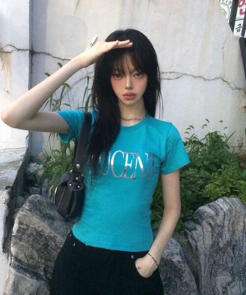 MUCENT(ムセント)の「アビックス ビビッドミントシルバープリントスリムフィット半袖Tシャツ(Tシャツ/カットソー・レディース・ミント・FREE)」の7枚目の写真