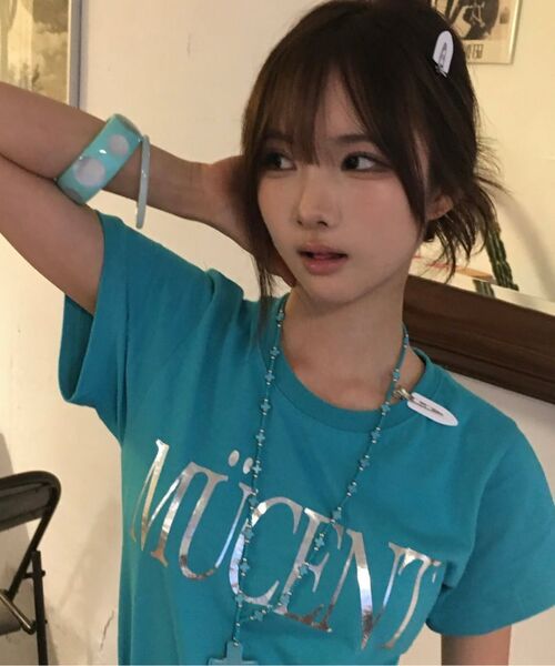 MUCENT(ムセント)の「アビックス ビビッドミントシルバープリントスリムフィット半袖Tシャツ(Tシャツ/カットソー・レディース・ミント・FREE)」の14枚目の写真