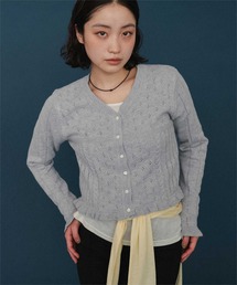 アイレット柄Vネックショートニットカーディガン