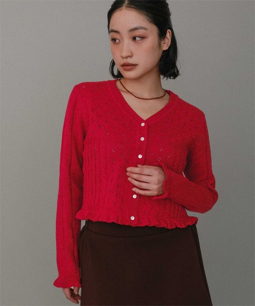 miette(ミエット)の「アイレット柄Vネックショートニットカーディガン(カーディガン/ボレロ・レディース・レッド/ライトピンク/ライトグレー/ネイビー・FREE)」の17枚目の写真