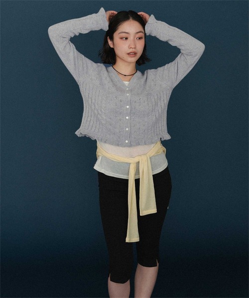 miette(ミエット)の「アイレット柄Vネックショートニットカーディガン(カーディガン/ボレロ・レディース・レッド/ライトピンク/ライトグレー/ネイビー・FREE)」の21枚目の写真