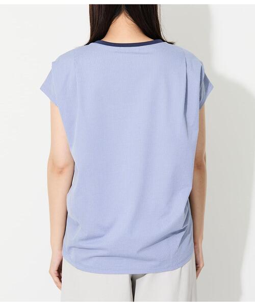 NEWYORKER(ニューヨーカー)の「【接触冷感】シルケットストライプ 前後切替えプルオーバー(Tシャツ/カットソー・レディース・ネイビー/ホワイト・LARGE/MEDIUM)」の5枚目の写真