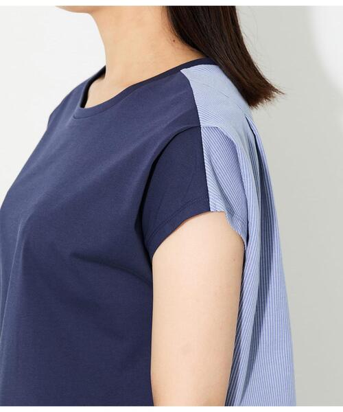 NEWYORKER(ニューヨーカー)の「【接触冷感】シルケットストライプ 前後切替えプルオーバー(Tシャツ/カットソー・レディース・ネイビー/ホワイト・LARGE/MEDIUM)」の7枚目の写真