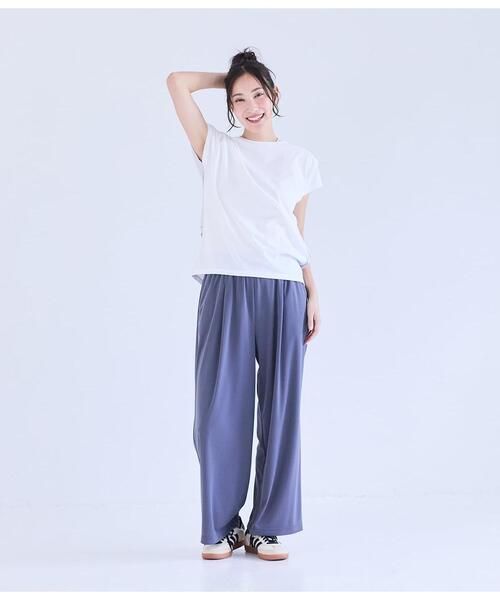 NEWYORKER(ニューヨーカー)の「【接触冷感】シルケットストライプ 前後切替えプルオーバー(Tシャツ/カットソー・レディース・ネイビー/ホワイト・LARGE/MEDIUM)」の14枚目の写真