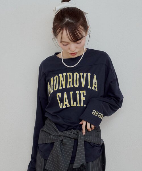 mystic(ミスティック)の「カレッジロゴロンT(Tシャツ/カットソー・レディース・ネイビー/グレー・FREE)」の2枚目の写真