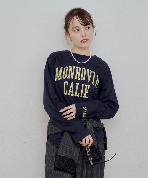 mystic(ミスティック)の「カレッジロゴロンT(Tシャツ/カットソー・レディース・ネイビー/グレー・FREE)」の9枚目の写真
