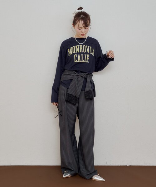 mystic(ミスティック)の「カレッジロゴロンT(Tシャツ/カットソー・レディース・ネイビー/グレー・FREE)」の15枚目の写真