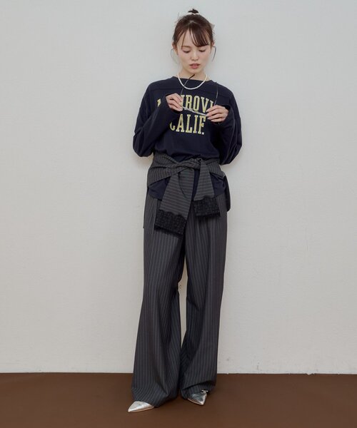 mystic(ミスティック)の「カレッジロゴロンT(Tシャツ/カットソー・レディース・ネイビー/グレー・FREE)」の16枚目の写真