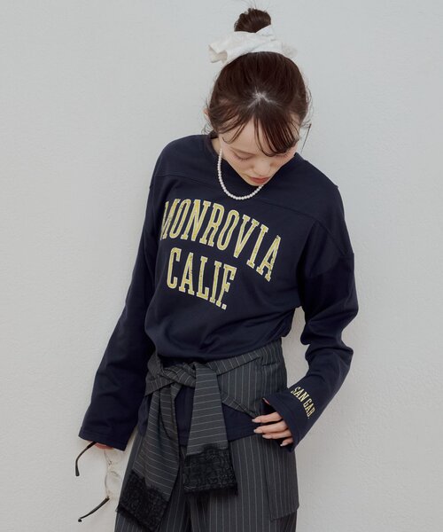 mystic(ミスティック)の「カレッジロゴロンT(Tシャツ/カットソー・レディース・ネイビー/グレー・FREE)」の18枚目の写真