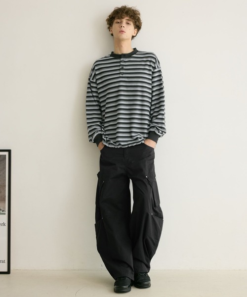 PBLIM(ページボーイリム)の「《UNISEX》マルチボーダーヘンリーネック(Tシャツ/カットソー・レディース・グレー/ネイビー・FREE)」の16枚目の写真