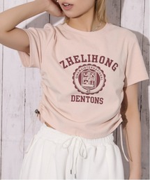 《短丈・裾シャーリング》カレッジロゴＴシャツ／カジュアル×トレンド／春夏／全3色