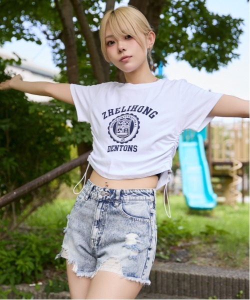 GORGE(ゴージ)の「《短丈・裾シャーリング》カレッジロゴTシャツ/カジュアル×トレンド/春夏/全3色(Tシャツ/カットソー・レディース・ピンク/オフホワイト/ブラック・F)」の18枚目の写真