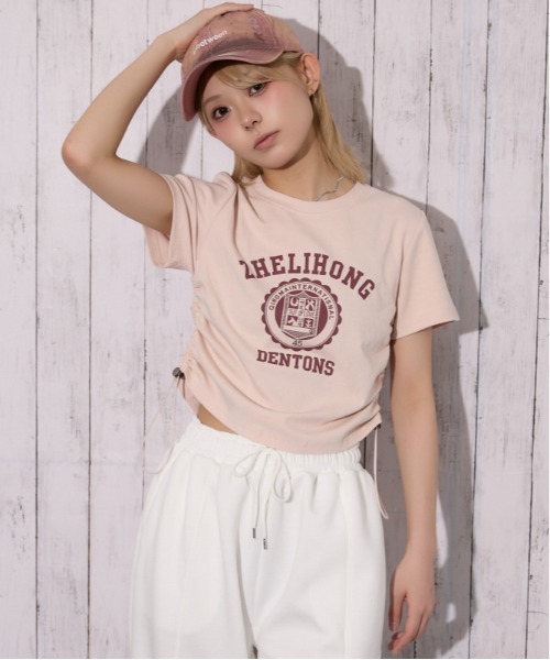 GORGE(ゴージ)の「《短丈・裾シャーリング》カレッジロゴTシャツ/カジュアル×トレンド/春夏/全3色(Tシャツ/カットソー・レディース・ピンク/オフホワイト/ブラック・F)」の8枚目の写真
