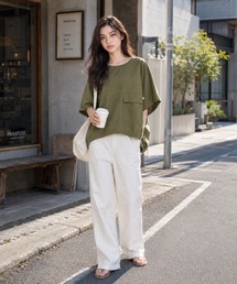 【KONVINI select】コットンワイドドロストバルーンプルオーバー ミリタリーライクブラウス