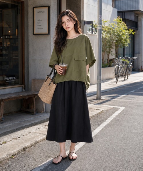 KONVINI(コンビニ)の「【KONVINI select】コットンワイドドロストバルーンプルオーバー ミリタリーライクブラウス(シャツ/ブラウス・レディース・ブラック/カーキ/グレー/ネイビー・FREE)」の17枚目の写真