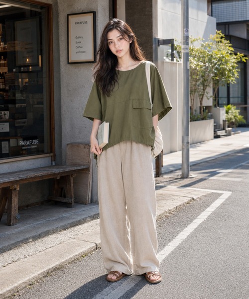 KONVINI(コンビニ)の「【KONVINI select】コットンワイドドロストバルーンプルオーバー ミリタリーライクブラウス(シャツ/ブラウス・レディース・ブラック/カーキ/グレー/ネイビー・FREE)」の9枚目の写真