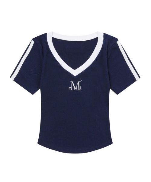 MUCENT（ムセント）の「バインディングトラックラインリブ半袖Tシャツ（3カラー）（Tシャツ/カットソー・レディース・スカイブルー/ブラック/ネイビー・FREE）」の3枚目の写真