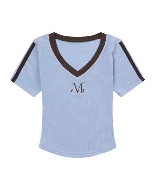 MUCENT（ムセント）の「バインディングトラックラインリブ半袖Tシャツ（3カラー）（Tシャツ/カットソー・レディース・スカイブルー/ブラック/ネイビー・FREE）」の2枚目の写真