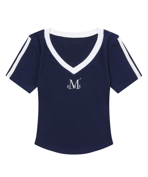 MUCENT（ムセント）の「バインディングトラックラインリブ半袖Tシャツ（3カラー）（Tシャツ/カットソー・レディース・スカイブルー/ブラック/ネイビー・FREE）」の4枚目の写真