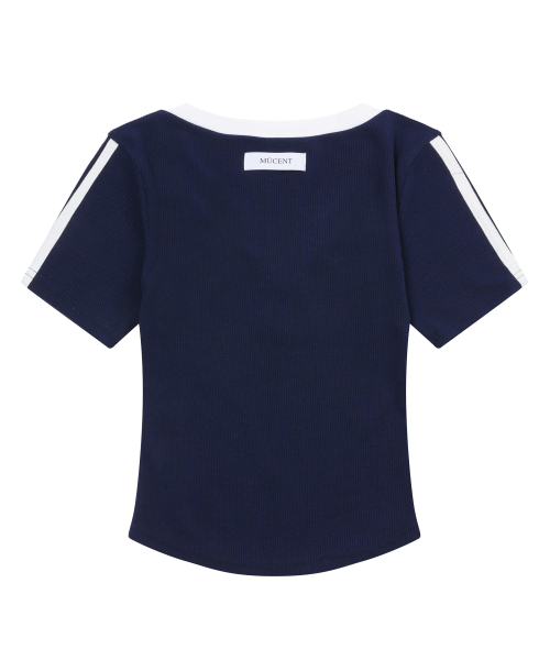 MUCENT（ムセント）の「バインディングトラックラインリブ半袖Tシャツ（3カラー）（Tシャツ/カットソー・レディース・スカイブルー/ブラック/ネイビー・FREE）」の5枚目の写真