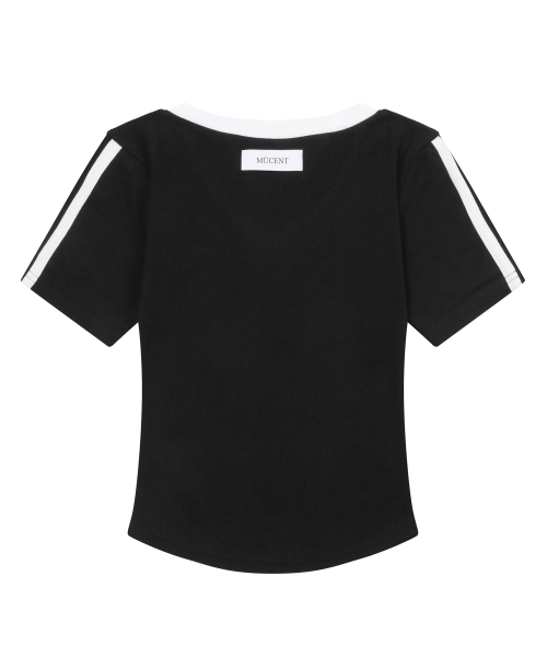 MUCENT（ムセント）の「バインディングトラックラインリブ半袖Tシャツ（3カラー）（Tシャツ/カットソー・レディース・スカイブルー/ブラック/ネイビー・FREE）」の9枚目の写真