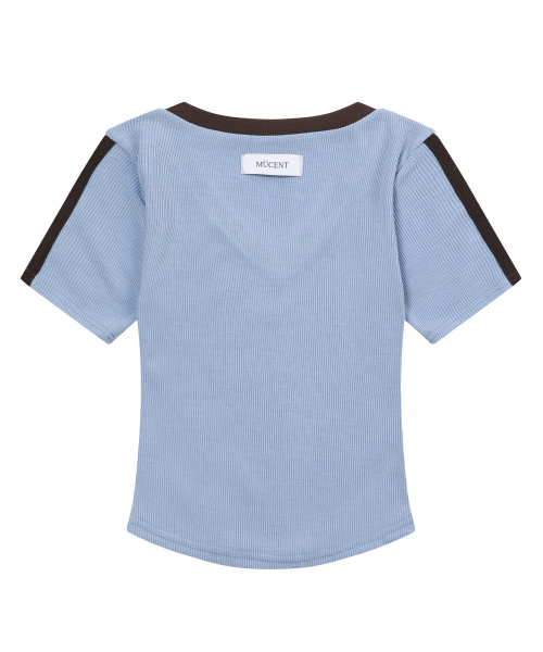 MUCENT（ムセント）の「バインディングトラックラインリブ半袖Tシャツ（3カラー）（Tシャツ/カットソー・レディース・スカイブルー/ブラック/ネイビー・FREE）」の13枚目の写真