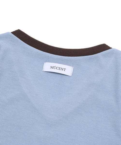 MUCENT（ムセント）の「バインディングトラックラインリブ半袖Tシャツ（3カラー）（Tシャツ/カットソー・レディース・スカイブルー/ブラック/ネイビー・FREE）」の15枚目の写真