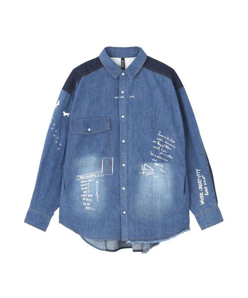 AULA AILA(アウラアイラ)の「AULA AILA/アウラアイラ/GRAFFITI DENIM SHIRT(シャツ/ブラウス・レディース・ブルー系その他3/その他4・0)」の1枚目の写真