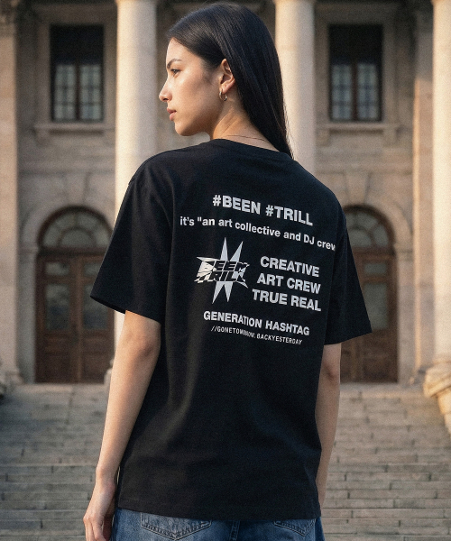 BEENTRILL(ビントリル)の「シグネチャースローガングラフィックバックプリントオーバーサイズ半袖Tシャツ(ブラック)(Tシャツ/カットソー・レディース・その他・SMALL/MEDIUM/LARGE/X-LARGE)」の7枚目の写真