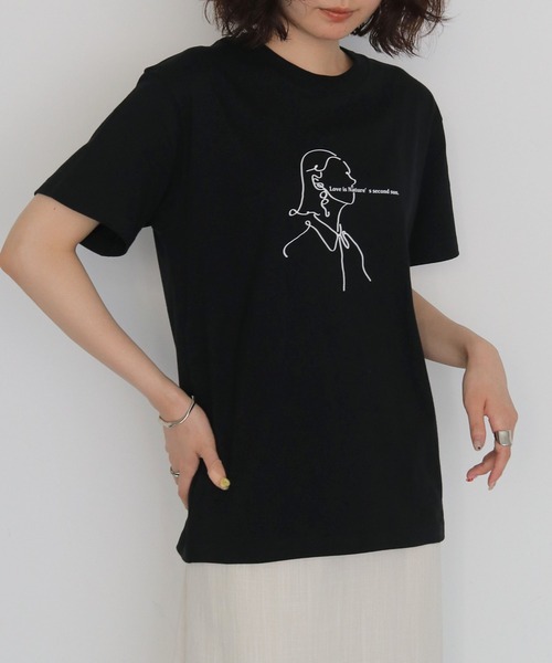 HER CLOSET（ハークローゼット）の「【HER CLOSET】ガールイラストTシャツ　GIRL ILLUSTRATION TEE（Tシャツ/カットソー・レディース・ブラック/オフホワイト・S/L/M）」の7枚目の写真