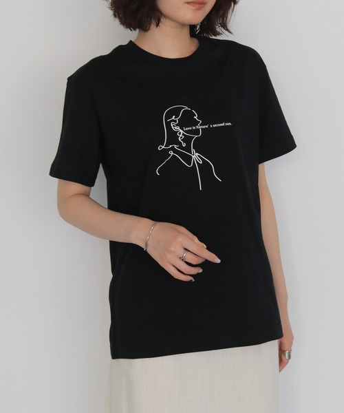 HER CLOSET（ハークローゼット）の「【HER CLOSET】ガールイラストTシャツ　GIRL ILLUSTRATION TEE（Tシャツ/カットソー・レディース・ブラック/オフホワイト・S/L/M）」の8枚目の写真