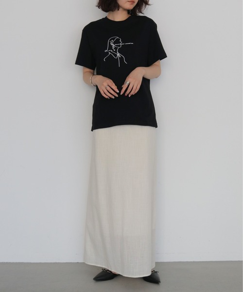 HER CLOSET（ハークローゼット）の「【HER CLOSET】ガールイラストTシャツ　GIRL ILLUSTRATION TEE（Tシャツ/カットソー・レディース・ブラック/オフホワイト・S/L/M）」の12枚目の写真