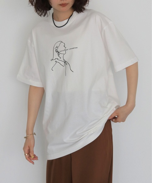 HER CLOSET（ハークローゼット）の「【HER CLOSET】ガールイラストTシャツ　GIRL ILLUSTRATION TEE（Tシャツ/カットソー・レディース・ブラック/オフホワイト・S/L/M）」の16枚目の写真