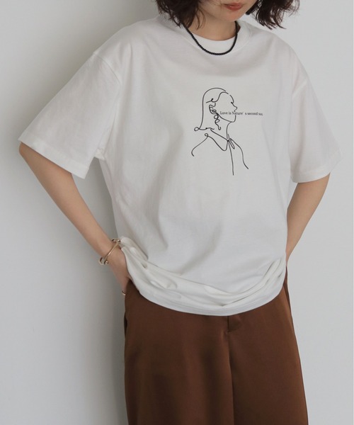 HER CLOSET（ハークローゼット）の「【HER CLOSET】ガールイラストTシャツ　GIRL ILLUSTRATION TEE（Tシャツ/カットソー・レディース・ブラック/オフホワイト・S/L/M）」の22枚目の写真