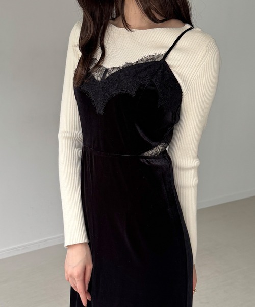 junoah(ジュノア)の「ベロアウエストレースキャミワンピース(薄手、裏地なし)(ワンピース・レディース・ブラウン/グレー/ブラック・SMALL/LARGE/MEDIUM)」の7枚目の写真