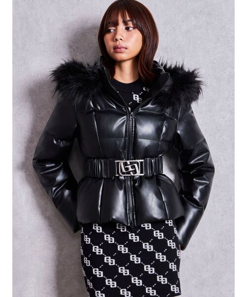 GYDA（ジェイダ）の「GGベルト付フェイクレザーショートダウンコート（ダウンジャケット/コート・レディース・オフホワイト/ブラック・FREE）」の4枚目の写真