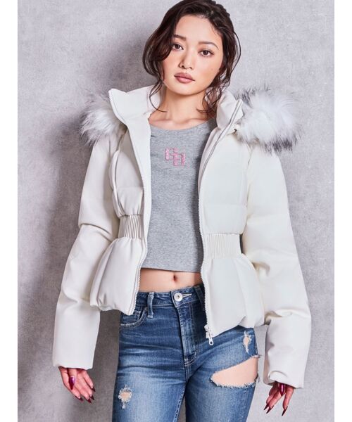 GYDA（ジェイダ）の「GGベルト付フェイクレザーショートダウンコート（ダウンジャケット/コート・レディース・オフホワイト/ブラック・FREE）」の21枚目の写真