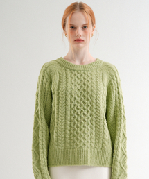 Cable Wool Round Knit (Yellow_green)