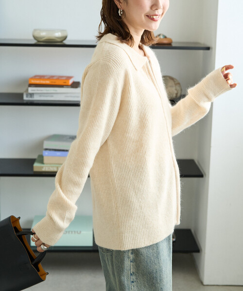 FREAK'S STORE(フリークスストア)の「限定展開 アンゴラミックス 襟付き フルジップ ニット カーディガン(ニット/セーター・レディース・ブラック/ベージュ/ネイビー/グレー/ナチュラル・フリ-)」の7枚目の写真