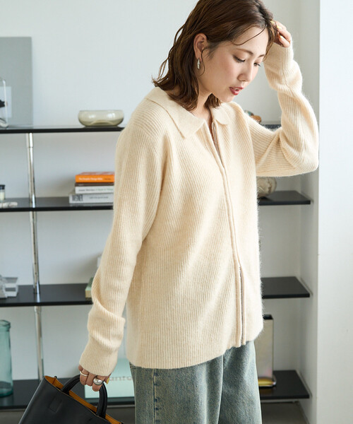 FREAK'S STORE(フリークスストア)の「限定展開 アンゴラミックス 襟付き フルジップ ニット カーディガン(ニット/セーター・レディース・ブラック/ベージュ/ネイビー/グレー/ナチュラル・フリ-)」の9枚目の写真
