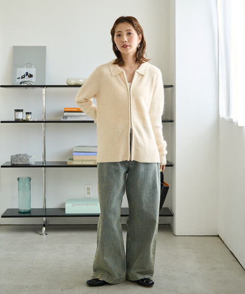 FREAK'S STORE(フリークスストア)の「限定展開 アンゴラミックス 襟付き フルジップ ニット カーディガン(ニット/セーター・レディース・ブラック/ベージュ/ネイビー/グレー/ナチュラル・フリ-)」の11枚目の写真