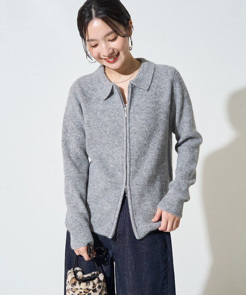 FREAK'S STORE(フリークスストア)の「限定展開 アンゴラミックス 襟付き フルジップ ニット カーディガン(ニット/セーター・レディース・ブラック/ベージュ/ネイビー/グレー/ナチュラル・フリ-)」の14枚目の写真